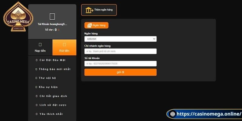 Hướng dẫn rút tiền Casino Mega nhanh chóng